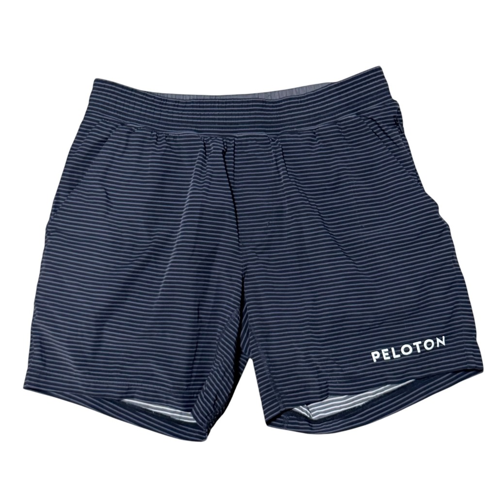 Rhone x Peloton Mens M Navy Blue Striped Athletic Workout Training Shorts